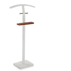 Versa Lauder Servo Muto Moderno E Multifunzionale, Appendiabiti Indossatore Per Camera Da Letto E Spogliatoio, Misure (A X L X L) 109 X 25 X 49 Cm, Metallo E Legno, Colore Bianco E Marrone