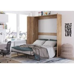 Letto A Parete TEDDY 160x200cm Verticale Artigianale Dorato