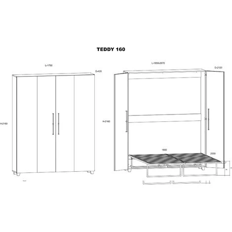 Letto A Parete TEDDY 160x200cm Verticale Artigianale Dorato - immagine 5