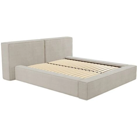 Letto Con Contenitore 140 X 190 Cm - Velluto A Coste - Beige - TIMANO