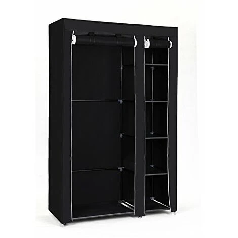 SONGMICS XL LSF007 - Guardaroba In Tessuto, Pieghevole, Da Campeggio, 175 X 110 X 45 Cm, Colore: Nero