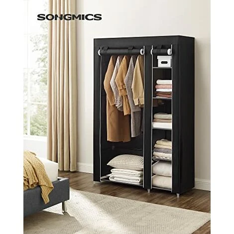 SONGMICS XL LSF007 - Guardaroba In Tessuto, Pieghevole, Da Campeggio, 175 X 110 X 45 Cm, Colore: Nero - immagine 2