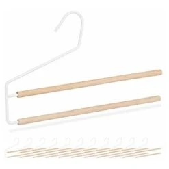 Relaxdays Grucce Per Pantaloni Set Da 12, Salvaspazio E Multiple, Gonne, Antiscivolo In Legno E Metallo, Bianco/Naturale