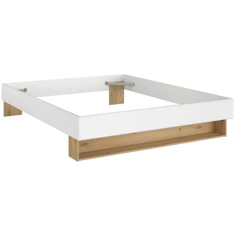 Letto Con Cassetto E Nicchia 160 X 200 Cm Bianco E Naturale - MISTA - immagine 5