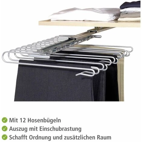WENKO 5971100 Estraibile Per Armadio Portapantaloni - Per 12 Paio Di Pantaloni, Metallo Cromato, 33 X 10 X 47 Cm, Argento Lucido - immagine 4