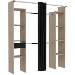 Armadio In Legno, Tenda Nera: 2 Armadi, 6 Ripiani, Un Cassetto