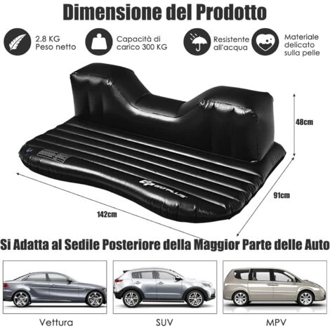 COSTWAY Materasso Gonfiabile Da Auto, Lettino Gonfiabile Con Pompa Elettrica E Borsa Di Stoccaggio, Superficie Di Floccaggio Impermeabile, Per Auto Campeggio - immagine 3