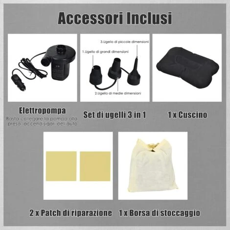 COSTWAY Materasso Gonfiabile Da Auto, Lettino Gonfiabile Con Pompa Elettrica E Borsa Di Stoccaggio, Superficie Di Floccaggio Impermeabile, Per Auto Campeggio - immagine 4