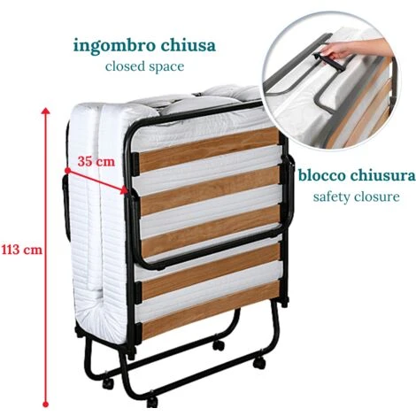 EVERGREENWEB - Brandina Pieghevole Con Materasso Memory Foam 90x200 Cm Alto 12 Cm + Cuscino Gratis, Rivestimento Sfoderabile Rete Singola A Doghe Legno Ortopedica, Letto Salvaspazio Offerta - immagine 2