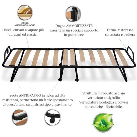 EVERGREENWEB - Brandina Pieghevole Con Materasso Memory Foam 90x200 Cm Alto 12 Cm + Cuscino Gratis, Rivestimento Sfoderabile Rete Singola A Doghe Legno Ortopedica, Letto Salvaspazio Offerta - immagine 3