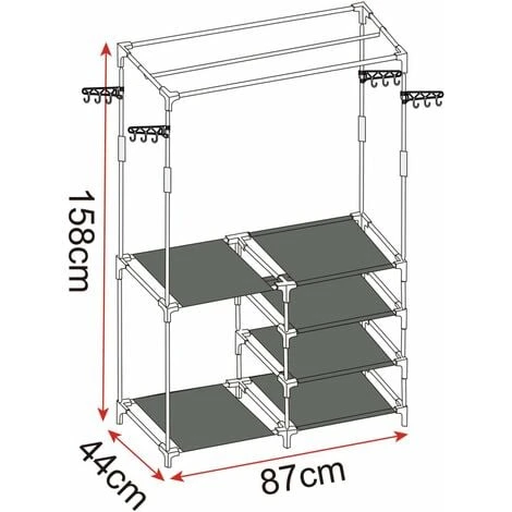 WOLTU Stand Appendiabiti Con Ganci E Scarpiera 4 Ripiani Scaffale Porta Abiti - immagine 4