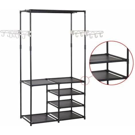 WOLTU Stand Appendiabiti Con Ganci E Scarpiera 4 Ripiani Scaffale Porta Abiti - immagine 5