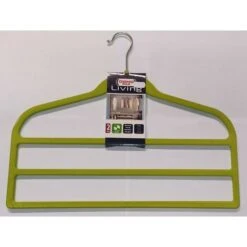 DOMOPAK - SET 2 GRUCCE PER PANTALONI 3 SPAZI 45CM - MATERIALE SIMIL VELLUTO ANTISCIVOLO - COLORE VERDE LIME - MARRONE