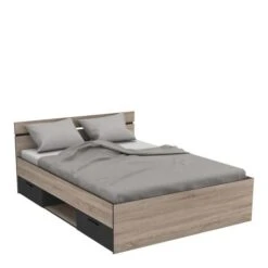 LETTO MATRIMONIALE CON CASSETTI ALASKA - Rovere / Nero