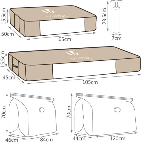 VOUNOT 2 Pezzi Contenitori Sottoletto, Borsa Di Immagazzinaggio Con Sacchetti Sottovuoto Salvaspazio Riutilizzabili, Per Vestiti, Lenzuola, Piumoni, Cuscini, Coperte - immagine 2