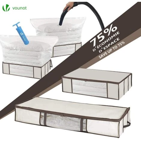 VOUNOT 2 Pezzi Contenitori Sottoletto, Borsa Di Immagazzinaggio Con Sacchetti Sottovuoto Salvaspazio Riutilizzabili, Per Vestiti, Lenzuola, Piumoni, Cuscini, Coperte - immagine 3