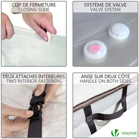 VOUNOT 2 Pezzi Contenitori Sottoletto, Borsa Di Immagazzinaggio Con Sacchetti Sottovuoto Salvaspazio Riutilizzabili, Per Vestiti, Lenzuola, Piumoni, Cuscini, Coperte - immagine 4