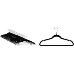 Amazon Basics Grucce Con Pinze Per Gonne E Pantaloni, Rivestite In Velluto, Confezione Da 24, Nere & Gruccia In Velluto Con Portapantaloni, 100 Pezzi, Nero