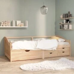 Divano Letto 3 Posti - Letto Per Adulti Con Cassetti In Pino Massello 90x200cm BV733144 - BonneVie