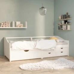 Divano Letto 3 Posti - Letto Per Adulti Con Cassetti Bianco Pino Massello 90x200cm BV398057 - BonneVie