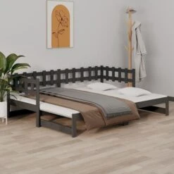 Dormeuse Estraibile - Letto Per Adulti Grigia 2x(90x190) Cm Legno Massello Di Pino BV845897 - BonneVie
