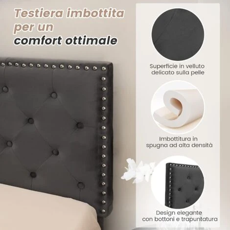 COSTWAY Telaio Del Letto A Piattaforma Imbottito, Struttura Letto Moderna Con Testiera, Piattaforma Letto Con Doghe In Legno, Carico Massimo 450kg (200 X 180 Cm) - immagine 2