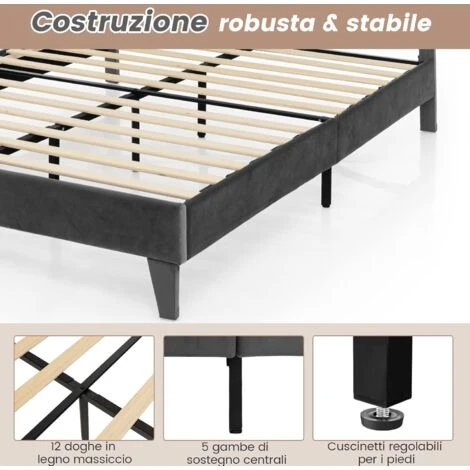 COSTWAY Telaio Del Letto A Piattaforma Imbottito, Struttura Letto Moderna Con Testiera, Piattaforma Letto Con Doghe In Legno, Carico Massimo 450kg (200 X 180 Cm) - immagine 3