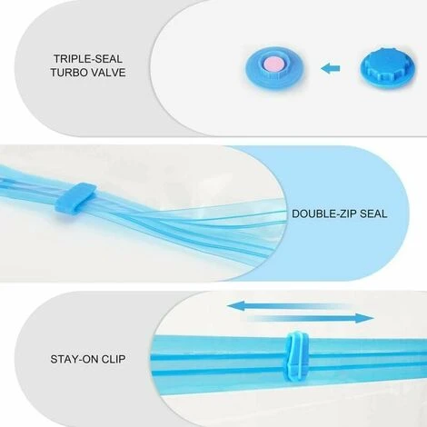 Set Di 8 Sacchetti Sottovuoto Per Abbigliamento Aspirapolvere XXL Sacco Portaoggetti Sottovuoto Aspirapolvere + 1 Pompa, Compattatore Sacchetto Di Compressione Custodia Da Viaggio, Biancheria Da Letto - immagine 3