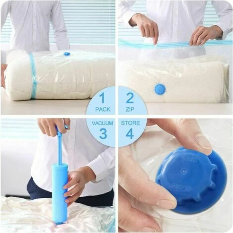 Set Di 8 Sacchetti Sottovuoto Per Abbigliamento Aspirapolvere XXL Sacco Portaoggetti Sottovuoto Aspirapolvere + 1 Pompa, Compattatore Sacchetto Di Compressione Custodia Da Viaggio, Biancheria Da Letto - immagine 5