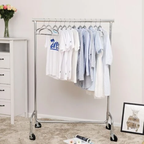 Songmics Stand Appendiabiti Portabiti Metallico Cromato Con 1 Traversa Regolabile Con Rotelle Carico Massimo 130kg - immagine 2