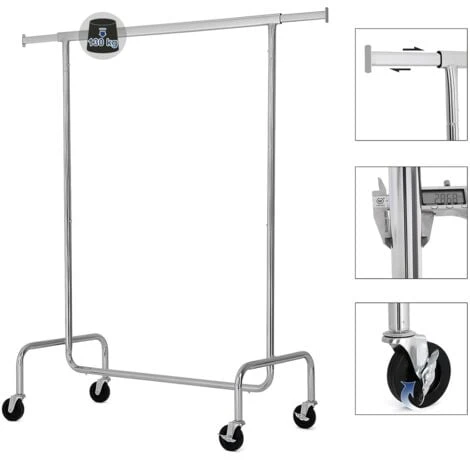 Songmics Stand Appendiabiti Portabiti Metallico Cromato Con 1 Traversa Regolabile Con Rotelle Carico Massimo 130kg - immagine 3