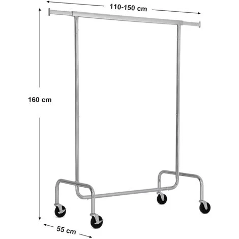 Songmics Stand Appendiabiti Portabiti Metallico Cromato Con 1 Traversa Regolabile Con Rotelle Carico Massimo 130kg - immagine 5