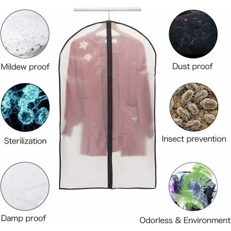 Copri Abiti Antipolvere PEVA Cappotto Antitarme Con Cerniera Copri Abito Traslucido Protezione Impermeabile Per Tuta Traspirante Antiacaro Della Polvere 6 Pezzi - immagine 2
