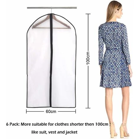 Copri Abiti Antipolvere PEVA Cappotto Antitarme Con Cerniera Copri Abito Traslucido Protezione Impermeabile Per Tuta Traspirante Antiacaro Della Polvere 6 Pezzi - immagine 4