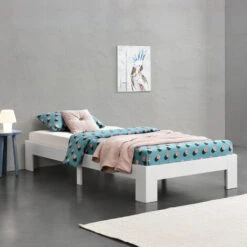 Nova Letto In Legno Di Pino Con Rete A Doghe Design Minimal Bianco Varie Misure Colore : 90 X 200 Cm