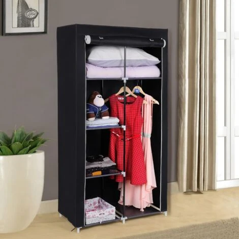 Songmics Armadio DIY Cabina Guardaroba Appendiabiti Richiudibile In Acciaio Tessuto Non Tessuto 88 X 45 X 170cm (L X P X A) Nero - immagine 2