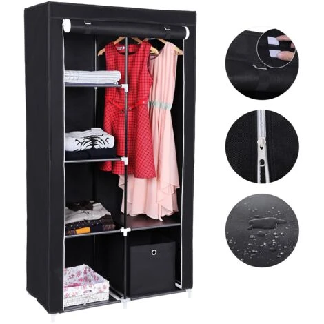 Songmics Armadio DIY Cabina Guardaroba Appendiabiti Richiudibile In Acciaio Tessuto Non Tessuto 88 X 45 X 170cm (L X P X A) Nero - immagine 3