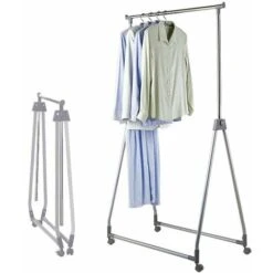 Stand Appendiabiti Pieghevole Acciaio Asta Allungabile Regolabile Ruote Grigio