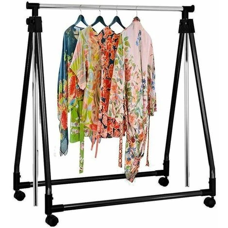Stand Appendiabiti Pieghevole In Acciaio Asta Allungabile Regolabile Con Ruote - immagine 2