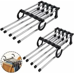 Pantaloni Da Grucce Da 2 Pezzi, Appendiabiti, Pantaloni A Gancio Multipli, In Acciaio Inox Multifunzione Richiudibile Antiscivolo Per Jeans, Pantaloni, Cravatta, Abbigliamento, Asciugamani, Nero