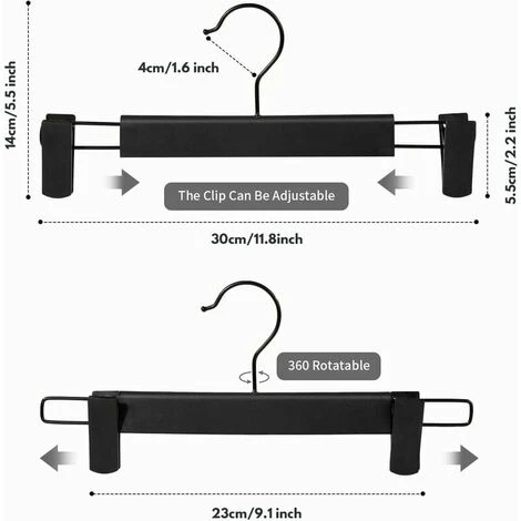 Set Di 10 Appendini Porta Pantaloni, Appendini Porta Gonne, Con 2 Clip Antiscivolo E Regolabili, Per Appendere Pantaloni, Calzini, Gonne - Nero - immagine 3