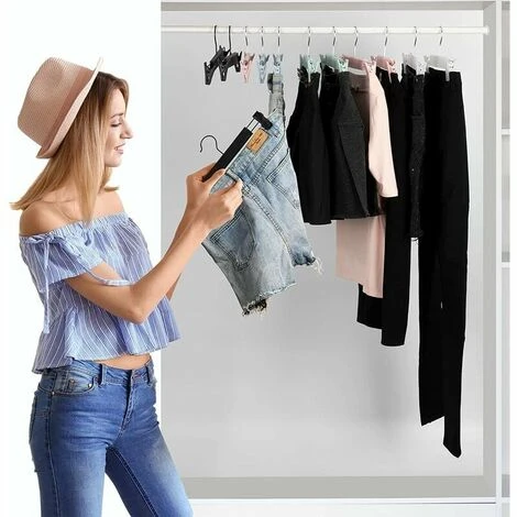 Set Di 10 Appendini Porta Pantaloni, Appendini Porta Gonne, Con 2 Clip Antiscivolo E Regolabili, Per Appendere Pantaloni, Calzini, Gonne - Nero - immagine 5
