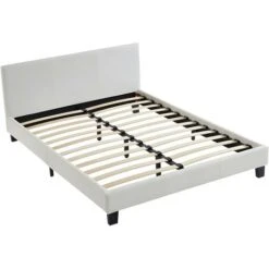 Letto Matrimoniale Alla Francese 140 X 190 Cm In Similpelle Bianco - CORNELIUS